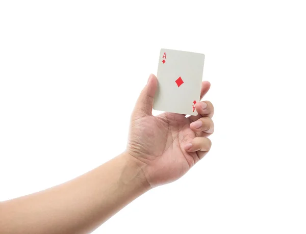 Jogando cartas na mão isolado no fundo branco Imagem De Stock