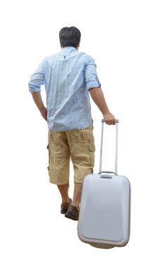 bavul ve çanta ile seyahat bir adam portresi
