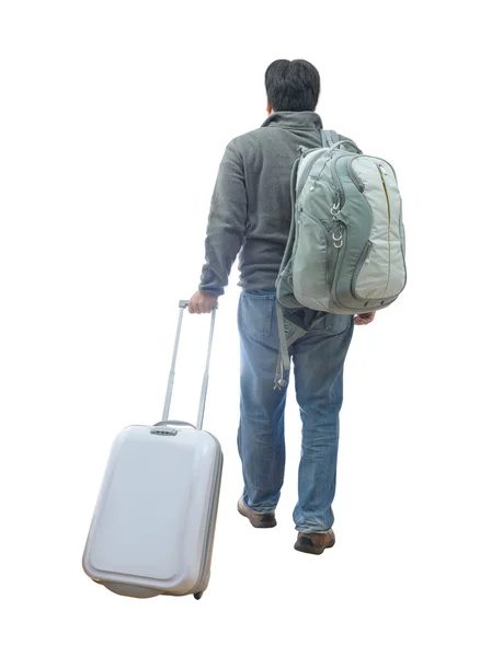 スーツケースとバッグと一緒に旅行男の肖像 — ストック写真