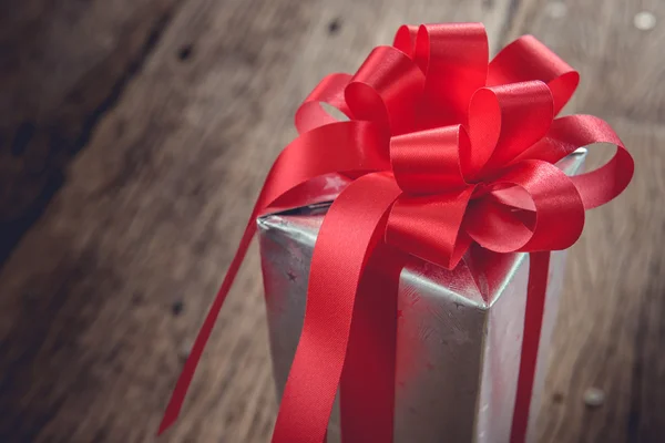 Packed glittery silver present container — Stock Photo, Image