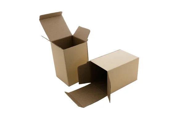Offener Karton isoliert auf weißem Papier — Stockfoto