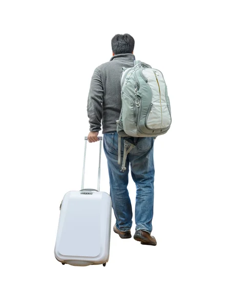 Portrait d'un homme voyageant avec valise et sac — Photo