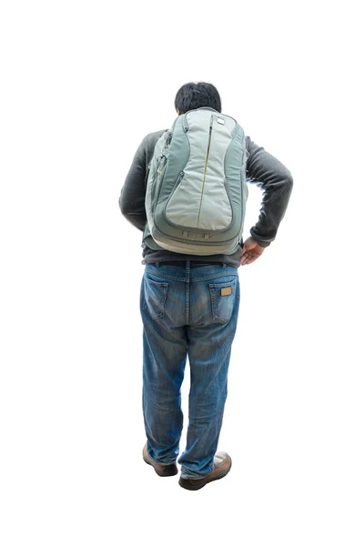 Портрет человека, путешествующего с чемоданом и сумкой — стоковое фото
