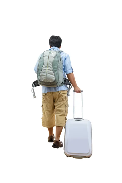 Portrait of a man traveling with suitcase and bag — Stock Photo, Image