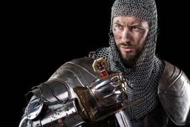 Medieval Warrior with chain mail armour and sword clipart
