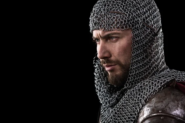 Medieval Warrior with chain mail armour and red Cloak — Stock Photo, Image