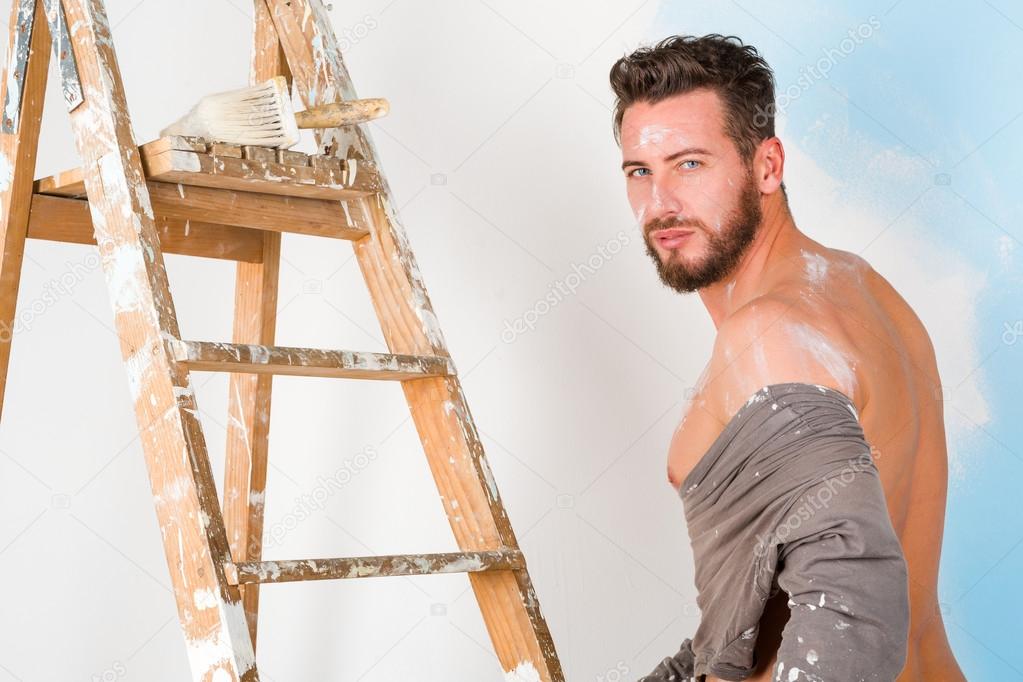 sexy painter undressing