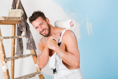  sexy bare chest painter clipart