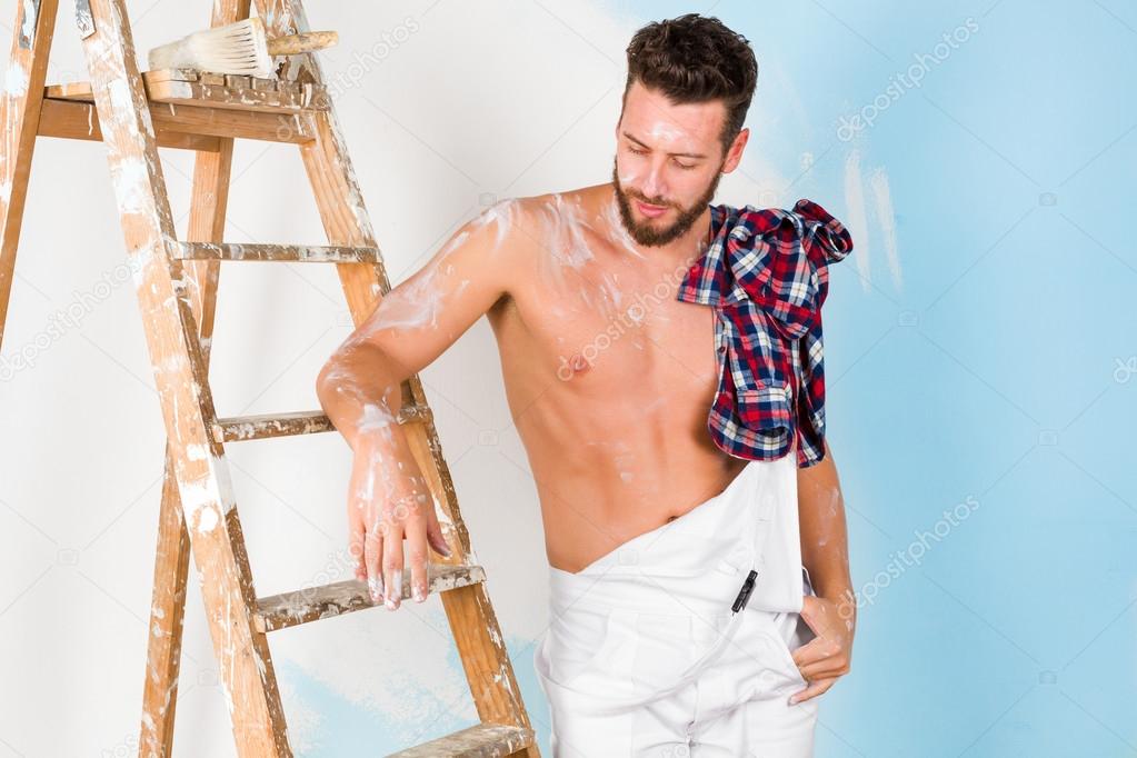 handsome bare chest painter