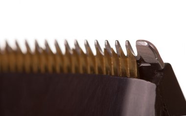 Bıçak tıraş makinesi makro üzerinde beyaz izole