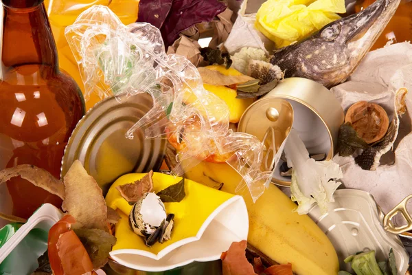 Blaszany, bananowe skórki, taca jaj i innych odpadków, tekstura — Zdjęcie stockowe