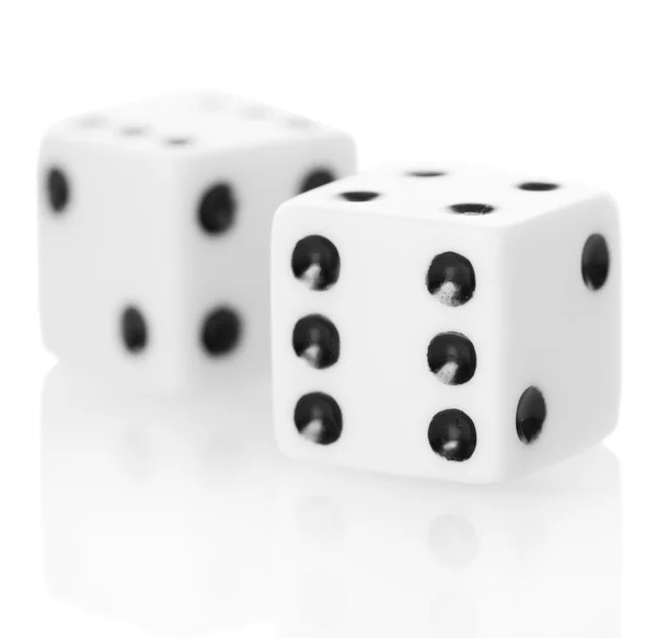 Macro two dice game isolated on white background — Stock Photo, Image