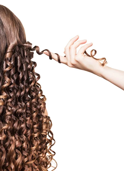 Frisur der Locken, Locken Friseur Hand hält isoliert auf weiß — Stockfoto