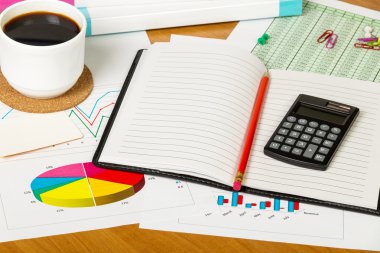 Bloknot ve kalem, finansal belgeler, ofis, banka donatımı