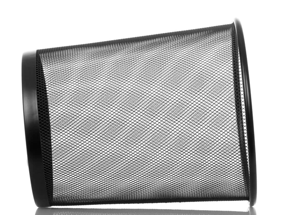 Empty metal basket for waste paper isolated on white. — Stock Photo, Image