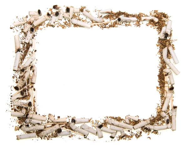 Frame made of cigarette butts isolated on white. — Stock Photo, Image