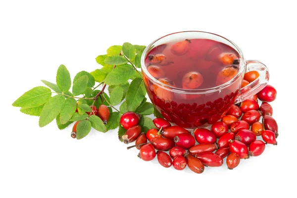 Rosa canina e tè tazza isolato su sfondo bianco . — Foto Stock