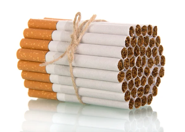 Cigarettes associated with rope isolated on white. Stock Image