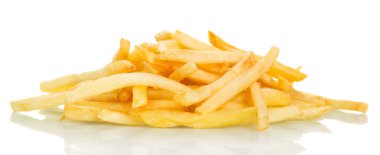 Beyaz izole dağ gevrek patates kızartması yakın çekim.