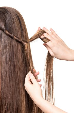 Uzun düz kumral beyaz izole Kuaför örgü.