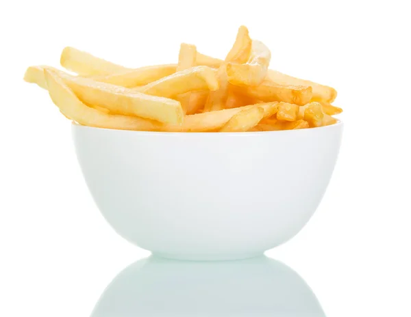 Skål med krispiga pommes frites isolerad på vit bakgrund. — Stockfoto