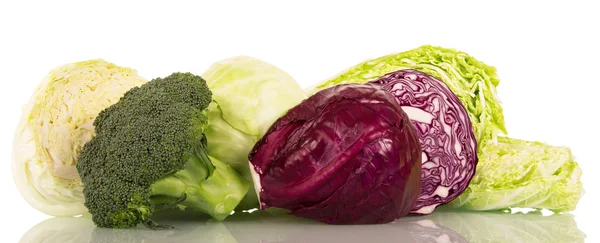 Different kinds of cabbage isolated on white. — Stock Photo, Image