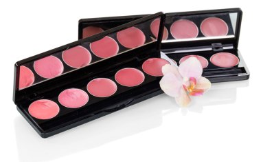 Palet parlak dudaklar ve orkide çiçek üzerinde beyaz izole için.