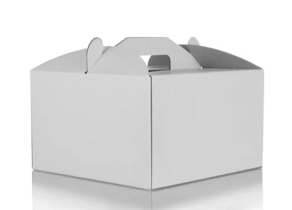 Boîte Gâteau Emporter Carton Blanc Isolée Sur Fond Blanc — Photo