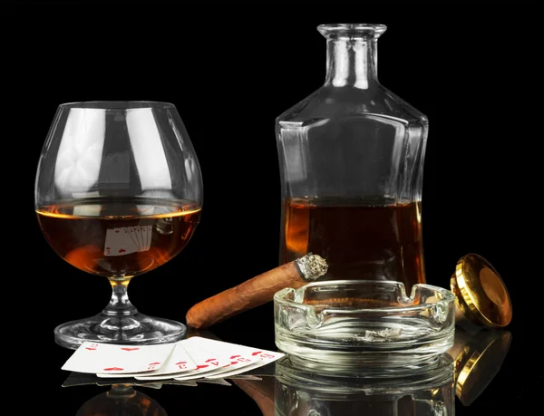 Cards, cigar and   whisky — Stock Photo, Image