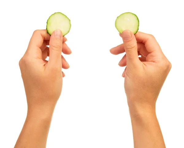 Hands with cucumber — Stock Photo, Image