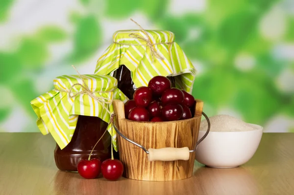 Jam and cherries — Stock Photo, Image