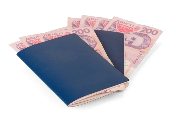 Passport with Ukrainian banknotes — Stock Photo, Image