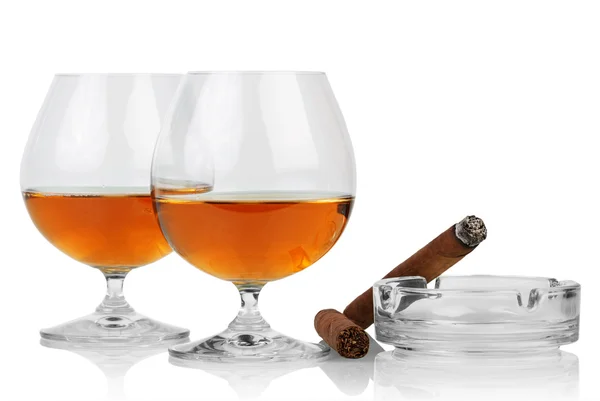 Whiskey in glasses and cigar — Stock Photo, Image