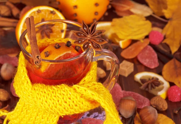 Tea with viburnum and oranges — Stock Photo, Image