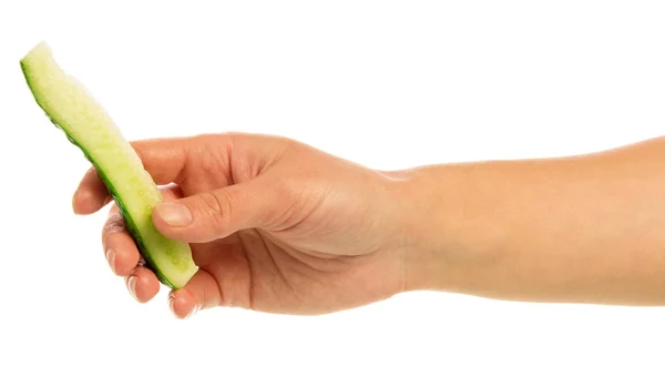 Main avec concombre frais mûr — Photo