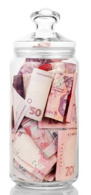 Cam Kavanoz içinde Ukrayna hryvnia