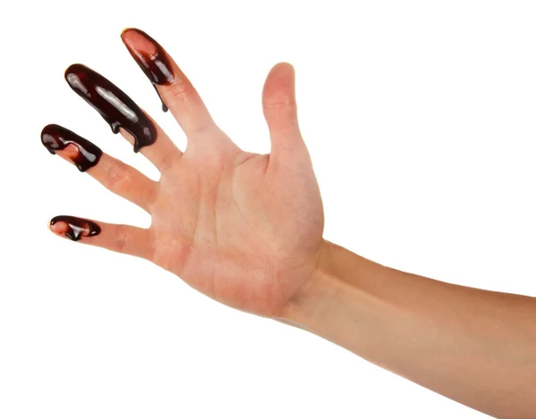 Female fingers in chocolate — Stock Photo, Image