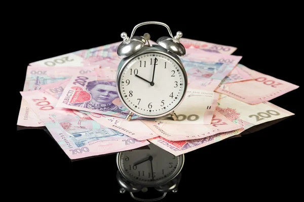 Money bills with clock — Stock Photo, Image