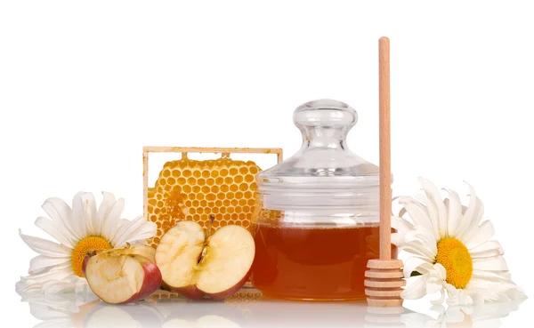 Med, jablko a květina — Stock fotografie