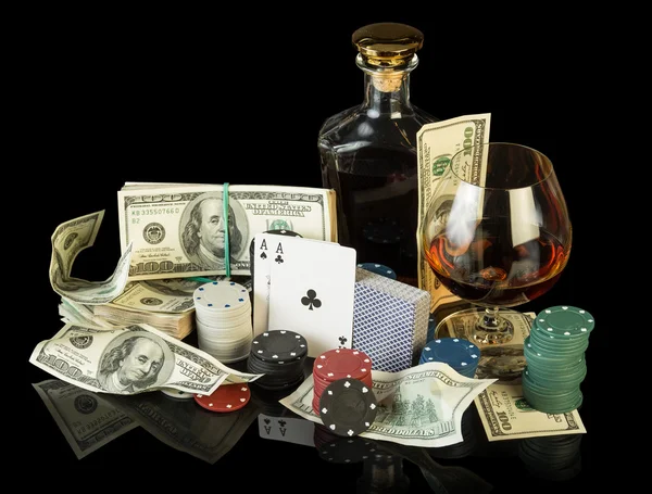 Poker chips and dollar bills — Stock Photo, Image