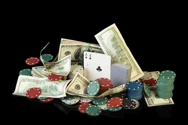 Poker chips and dollar bills — Stock Photo, Image