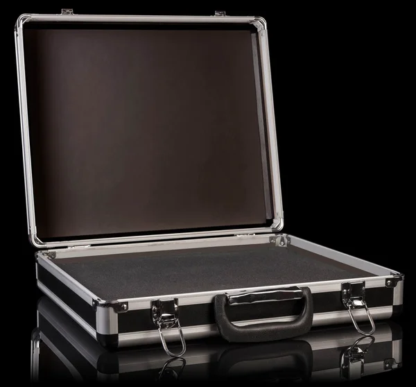 Steel suitcase on black — Stock Photo, Image