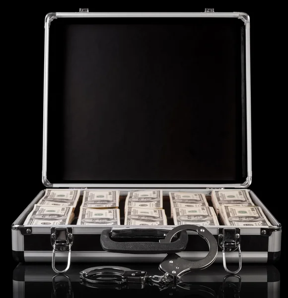 Caso de prata com dinheiro — Fotografia de Stock