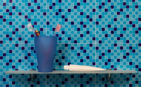 Shelf with bath accessories — Stock Photo, Image