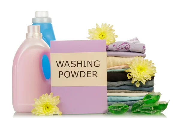 Washing powder and cleaning items — Stock Photo, Image