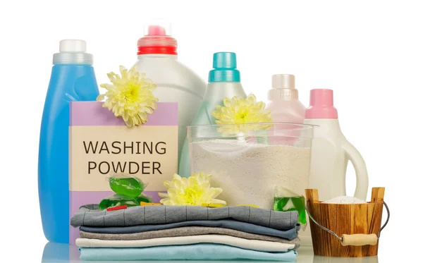 Washing powder and cleaning items — Stock Photo, Image