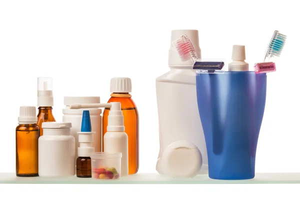 Medicine bottles on  shelf — Stock Photo, Image