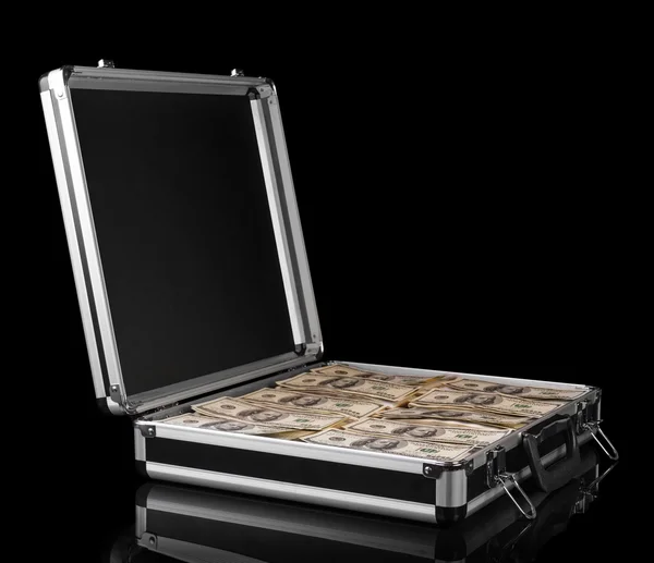 Silver case with money — Stock Photo, Image