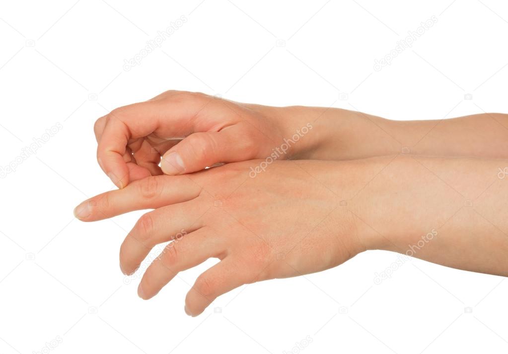 Hands scratching skin