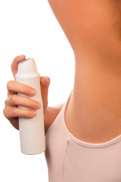 Vrouw toepassen deodorant — Stockfoto